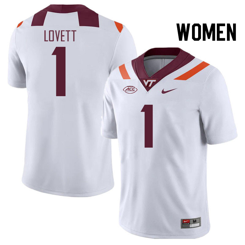 Women #1 Dante Lovett Virginia Tech Hokies College Football Jerseys Stitched Sale-White